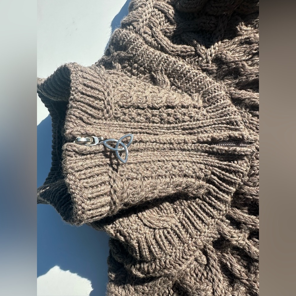 NWT Aran Crafts Merino Cable Knit Women's Brown Cardigan Sweater Full Zipper, S - Picture 4 of 10